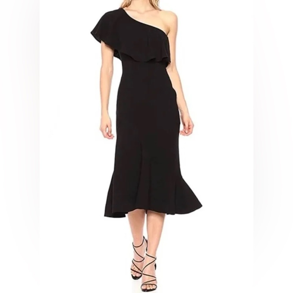 DTP black one shoulder midi dress